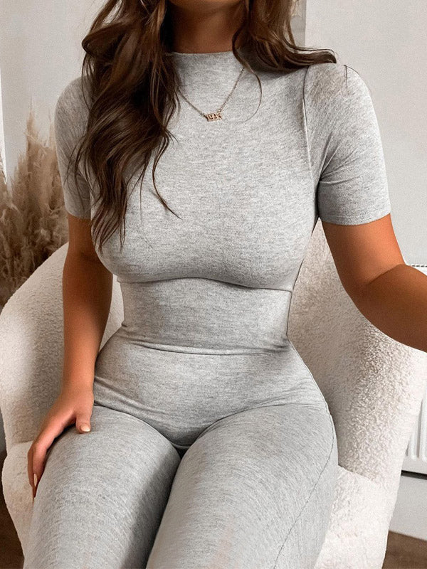 Plain Short Sleeve Tight Yoga&Gym Jumpsuits