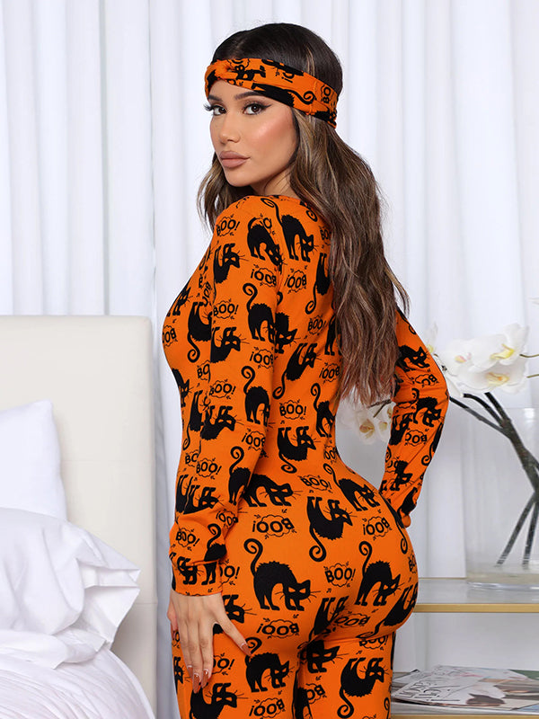 Wrap Halloween Ghost Printed V-Neck Jumpsuits