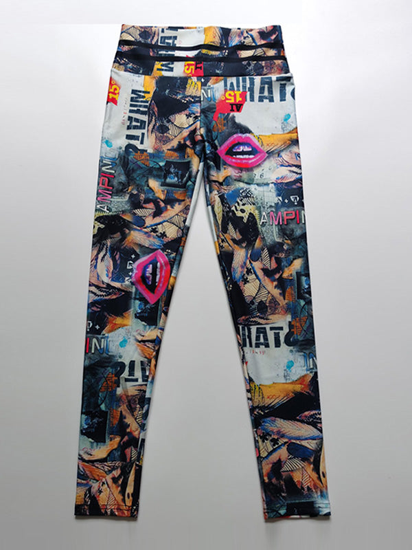 Quick-Drying High-Waisted Magazine Print Slim Yoga Leggings