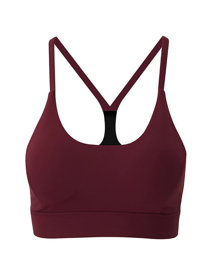 Skinny Wrap Hollow Solid Color Split-Joint Spaghetti-Neck Sports Bra