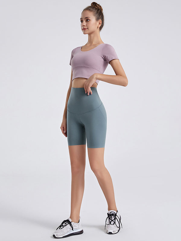 Wrap High-Waisted Solid Color Sports Shorts