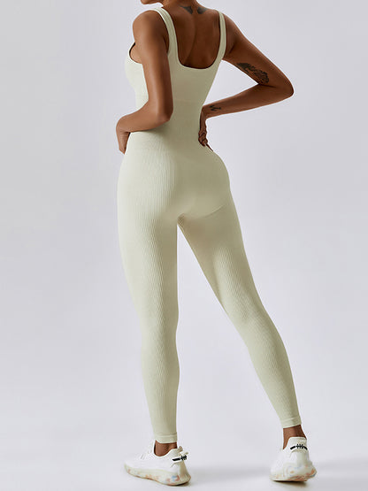 Wrap Skinny Solid Color U-Neck Yoga Jumpsuits Jumpsuits