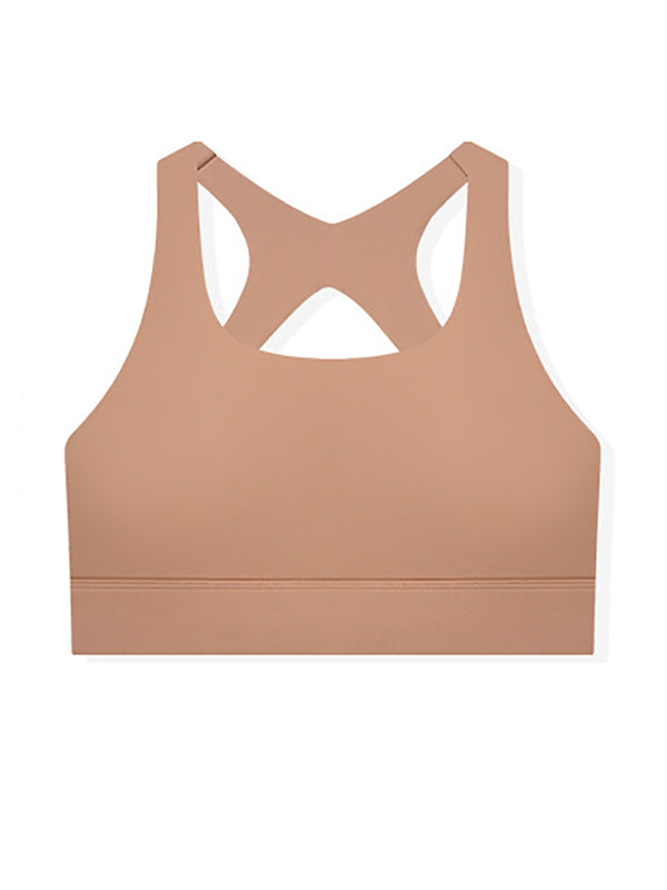 Skinny Wrap Yoga Tops Hollow Solid Color Sports Bra Spaghetti-Neck Bra