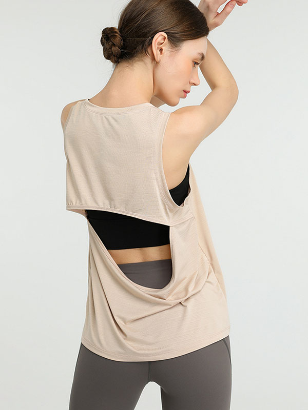 Loose Sleeveless Hollow Solid Color Round-Neck Sports Vest Top