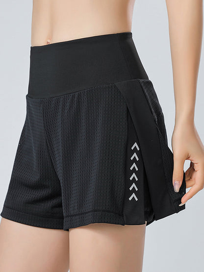 Hollow Pockets Solid Color Split-Side Sports Shorts