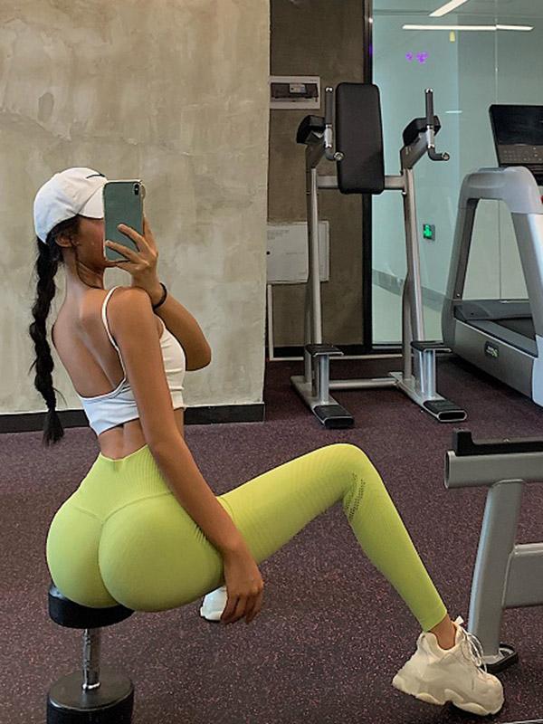 Solid Color High-Waisted Breathable Sports Leggings