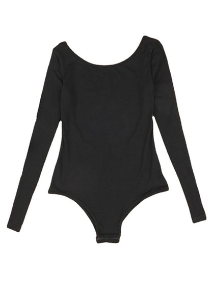 Solid Color Long Sleeve Backless Simple Sports Bodysuit