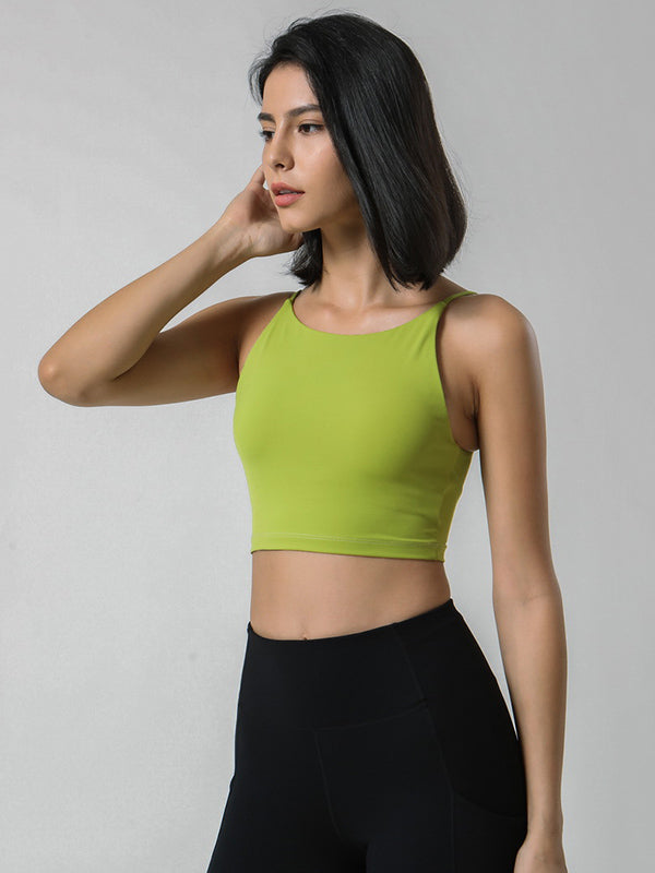 Exposed Navel Wrap Solid Color Sleeveless Tanks