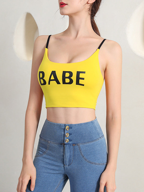 Wrap Letter Print Spaghetti-Neck Sports Bra