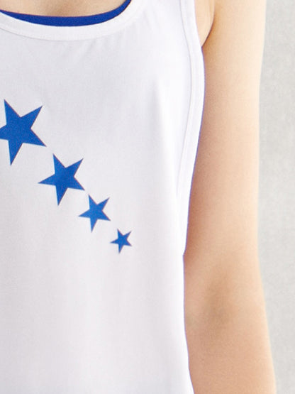 Stars Printed Breathable Back-Cross Sleeveless Vest Top