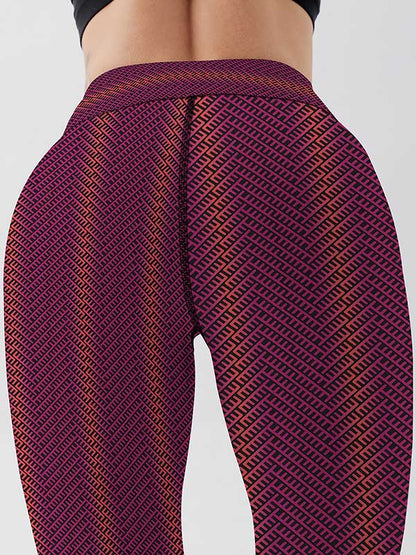 Gradient Diamond Lattice Print High-Waisted Slim Leggings