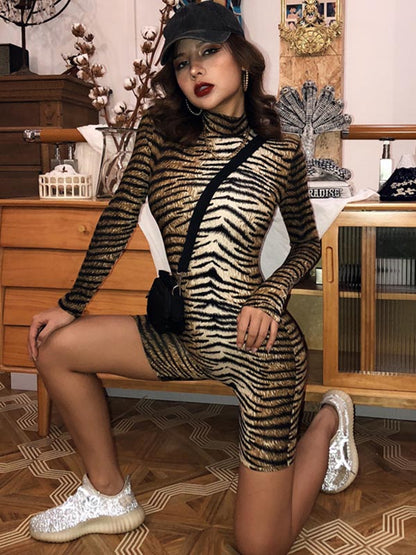 Animal Printed Long Sleeve Sports Rompers