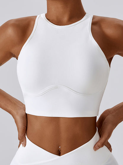 Cropped Skinny Hollow Solid Color Round-Neck Yoga Tops