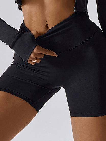 Skinny Leg High-Waisted Solid Color Shorts Sports Shorts