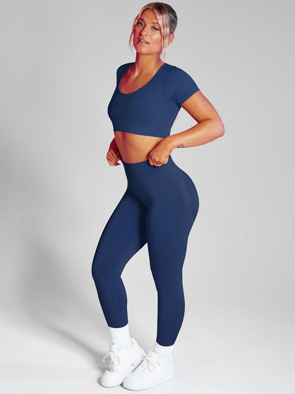 Solid Color Short Sleeves & Leggings Yoga Suit