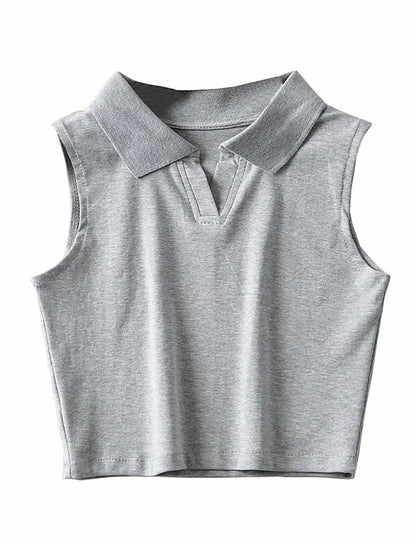 Solid Color Sleeveless Lapel Sports Casual Tanks