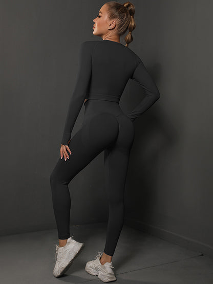 Solid Color Long Sleeve Tee & Leggings Yoga Suits