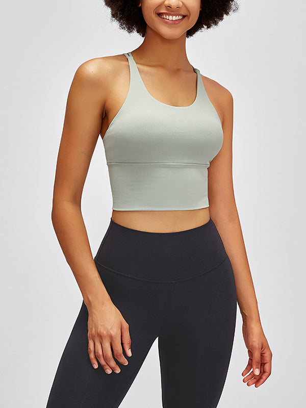 Skinny Wrap Yoga Tops Hollow Solid Color Spaghetti-Neck Bra