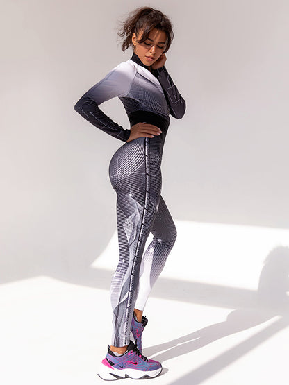 Gradient Printed Long Sleeves Split-Joint Sports Jumpsuits