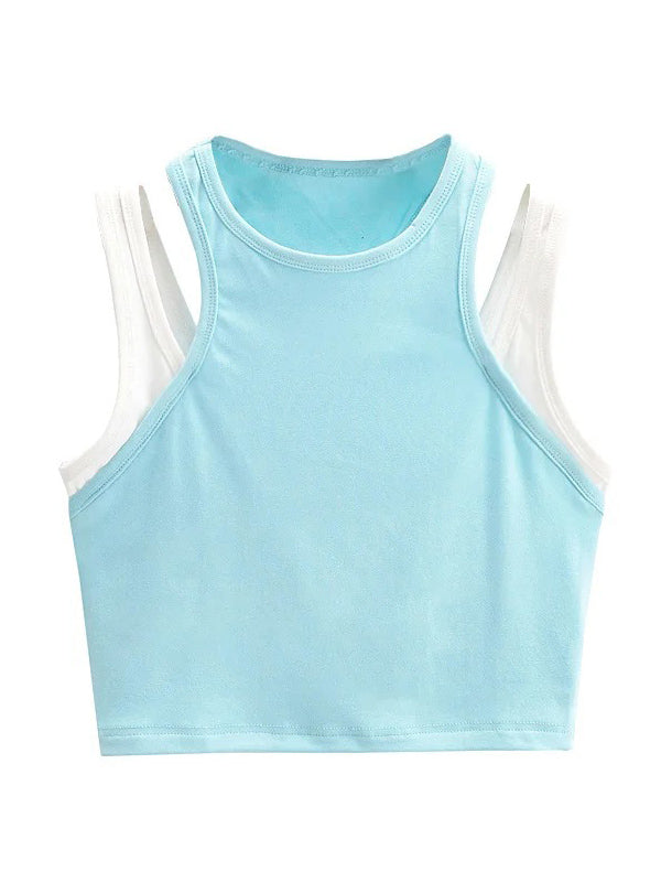 Fake Two-Piece Stitching Contrast Color Sleeveless Vest Top