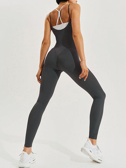 Sport Contrast Color All-Match Bodycon Yoga Jumpsuits