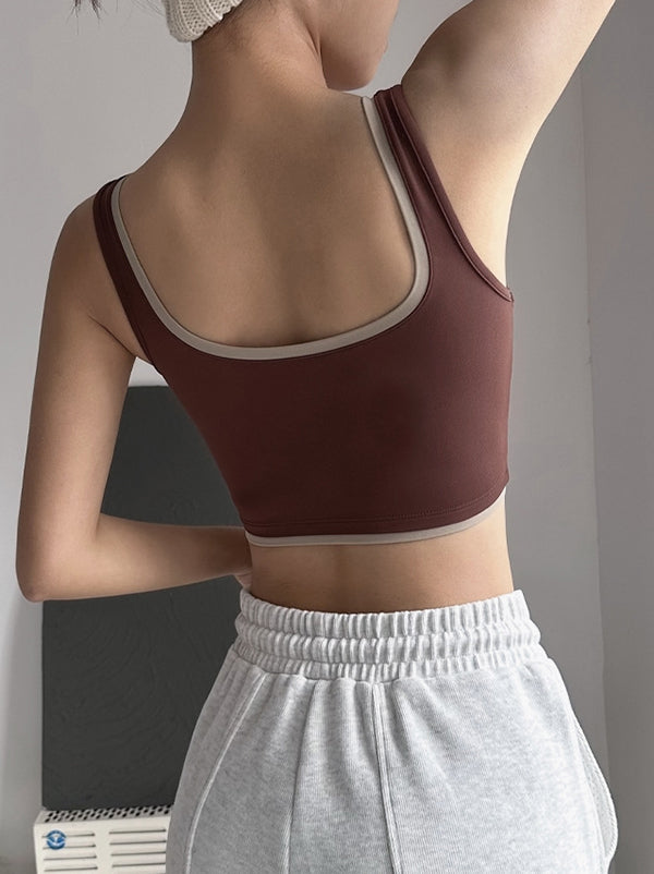 Skinny Wrap Color-Block Spaghetti-Neck Sports Bra