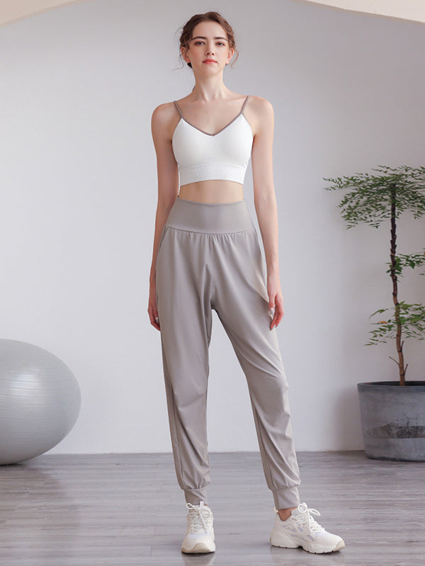 Loose High-Waisted Pockets Solid Color Athletic Pants