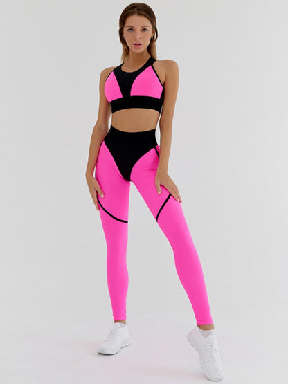 Shiny Color Split-Joint Bra&Legging Close Fitting Sport Suits