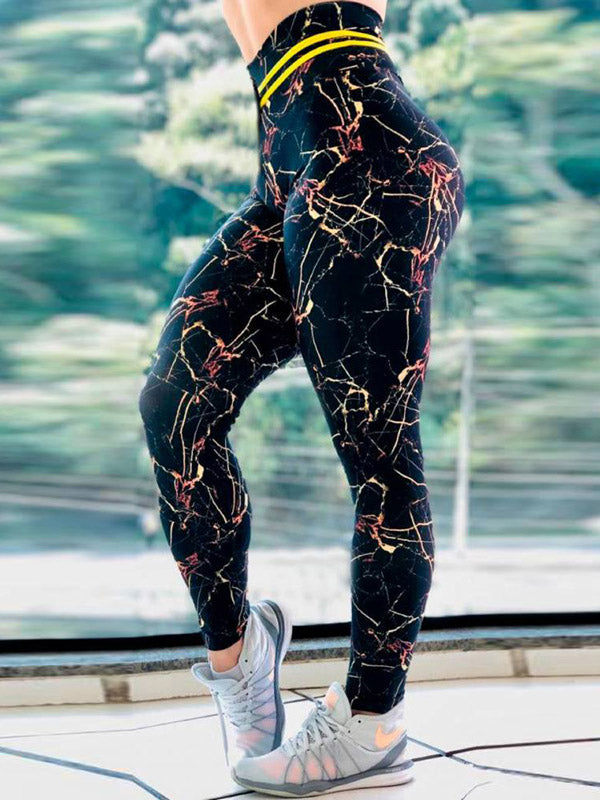 Marble Printed Breathable Wrap Sports Leggings