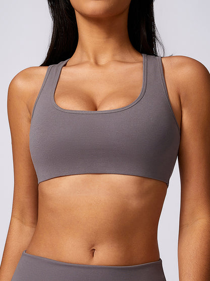 Skinny Hollow Solid Color U-Neck Sports Bra