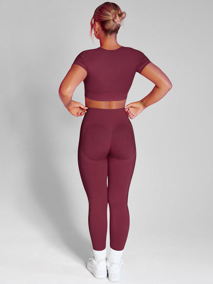 Solid Color Short Sleeves & Leggings Yoga Suit