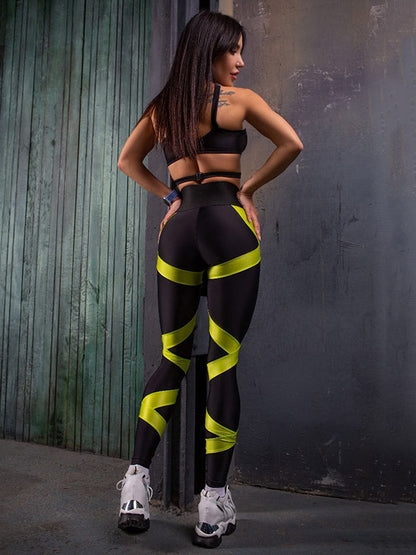 Split-Joint Mesh Lace-Up Bra&Leggings Cool Girl Gym Suits