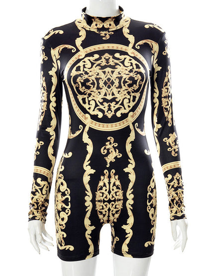 Gold Print Long Sleeves Rompers