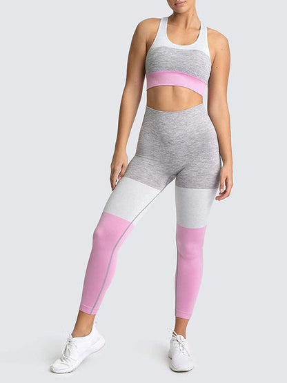 Contrast Color Sleeveless Back Cutouts Yoga Suits