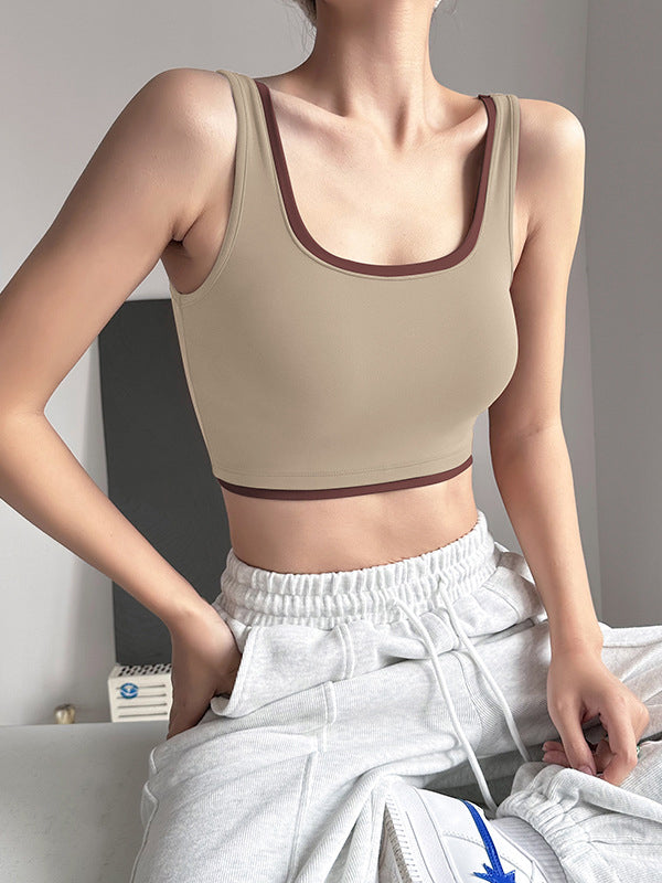 Skinny Wrap Color-Block Spaghetti-Neck Sports Bra