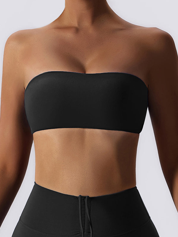 Sleeveless Wrap Non-Slip Solid Color Tube Sports Bra