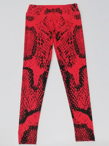 High-Waisted Red Snake Print Leggings