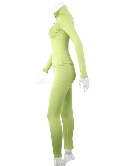 Solid Color Zip Stand Collar Yoga Suits