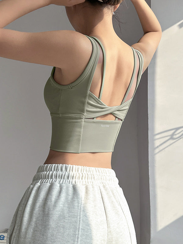 Wrap Back Cross Hollow Square-Neck Sports Bra