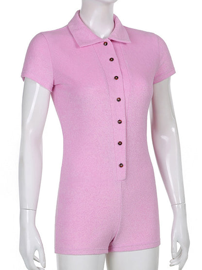 Pink Lapel Button Rompers