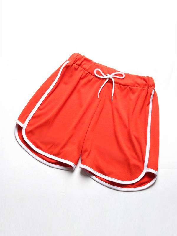 Casual Contrast Color Belted Sports Shorts