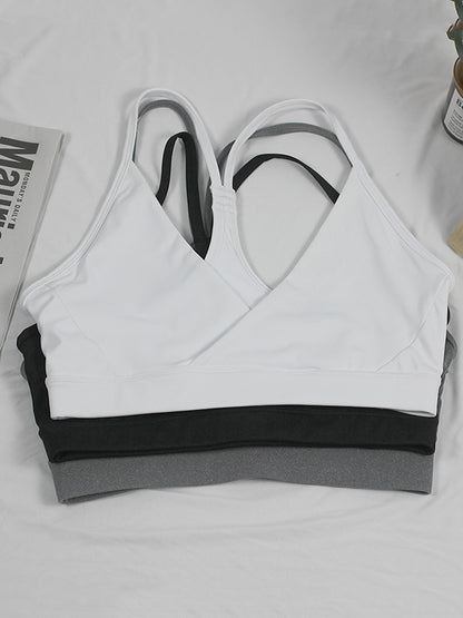 Deep V-Neck Solid Backless Sports Bra