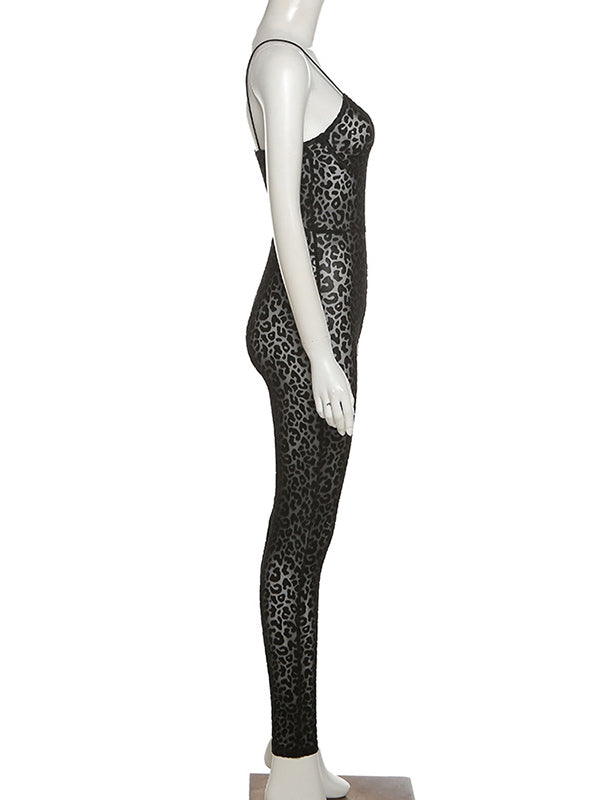 Leopard-Print Mesh Slim-Fit Jumpsuit