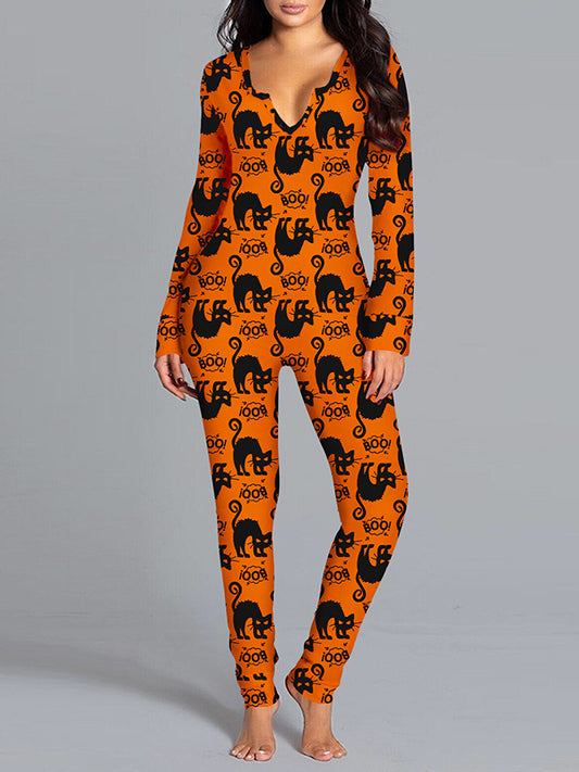 Wrap Halloween Ghost Printed V-Neck Jumpsuits