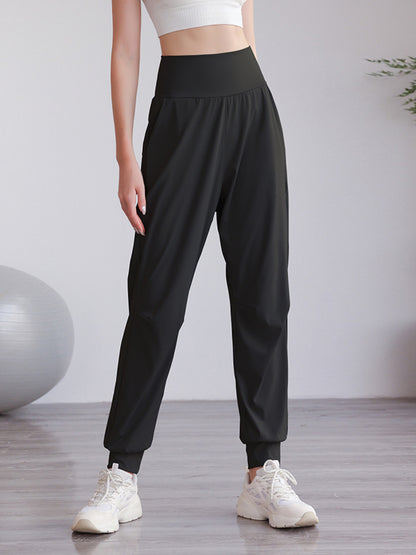 Loose High-Waisted Pockets Solid Color Athletic Pants