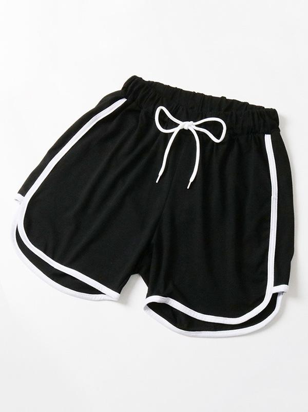 Casual Contrast Color Belted Sports Shorts