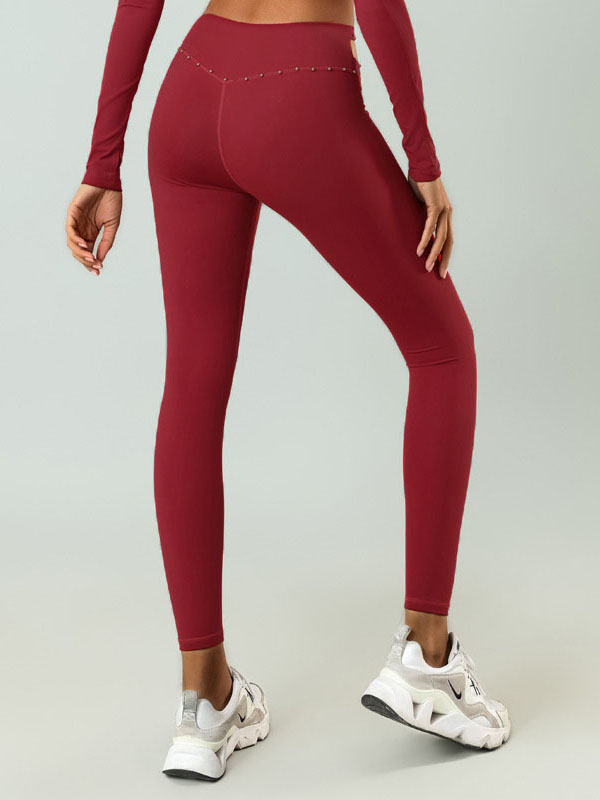 Skinny Wrap Beads Hollow Solid Color Leggings