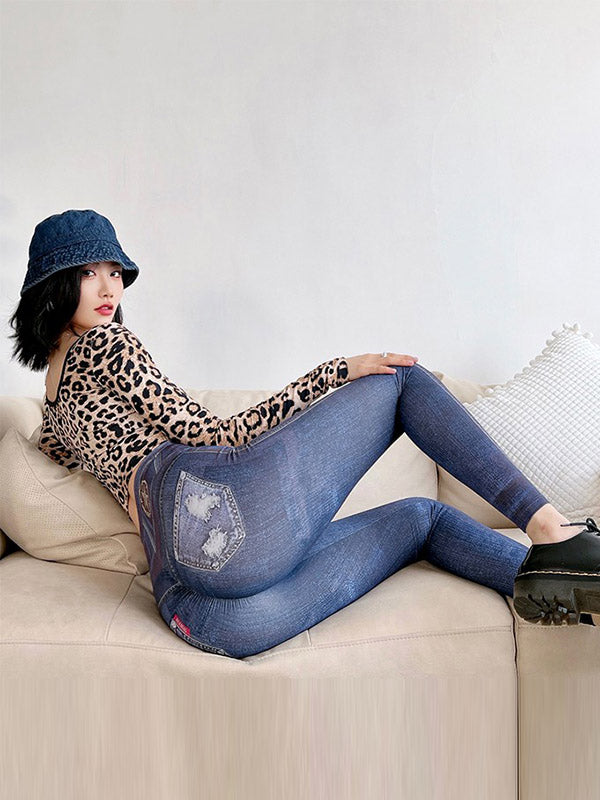 Denim Print High-Waist Leggings