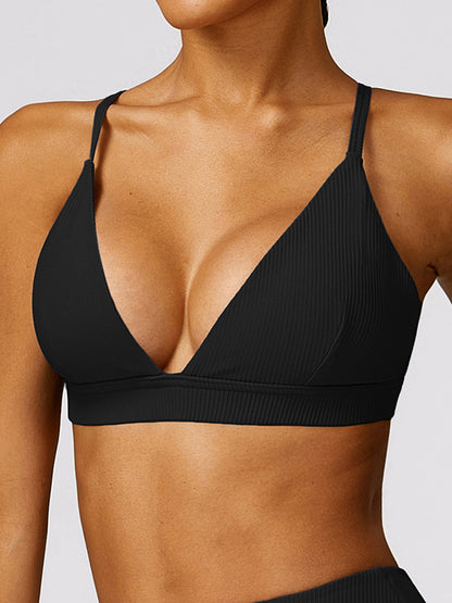 Wrap Backless Solid Color Spaghetti-Neck Sports Bra