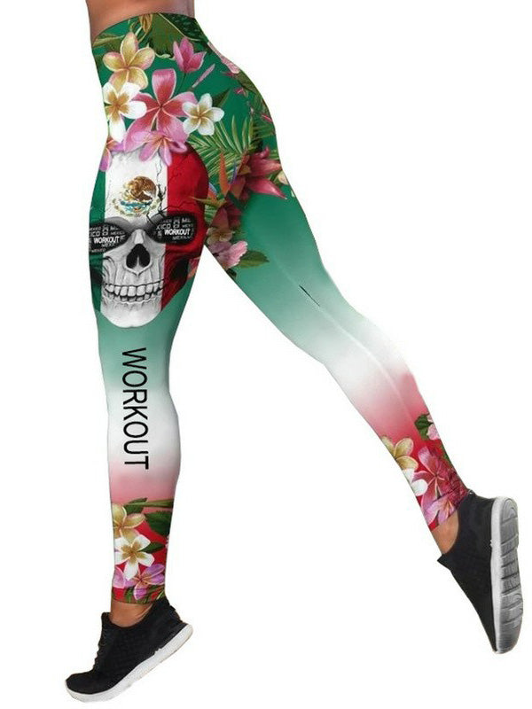 Floral Printed Breathable Hollowed Vest&Leggings Sports Suits